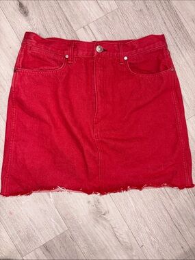 Rag and Bone Red Denim Mini Skirt - Casual Raw Hem